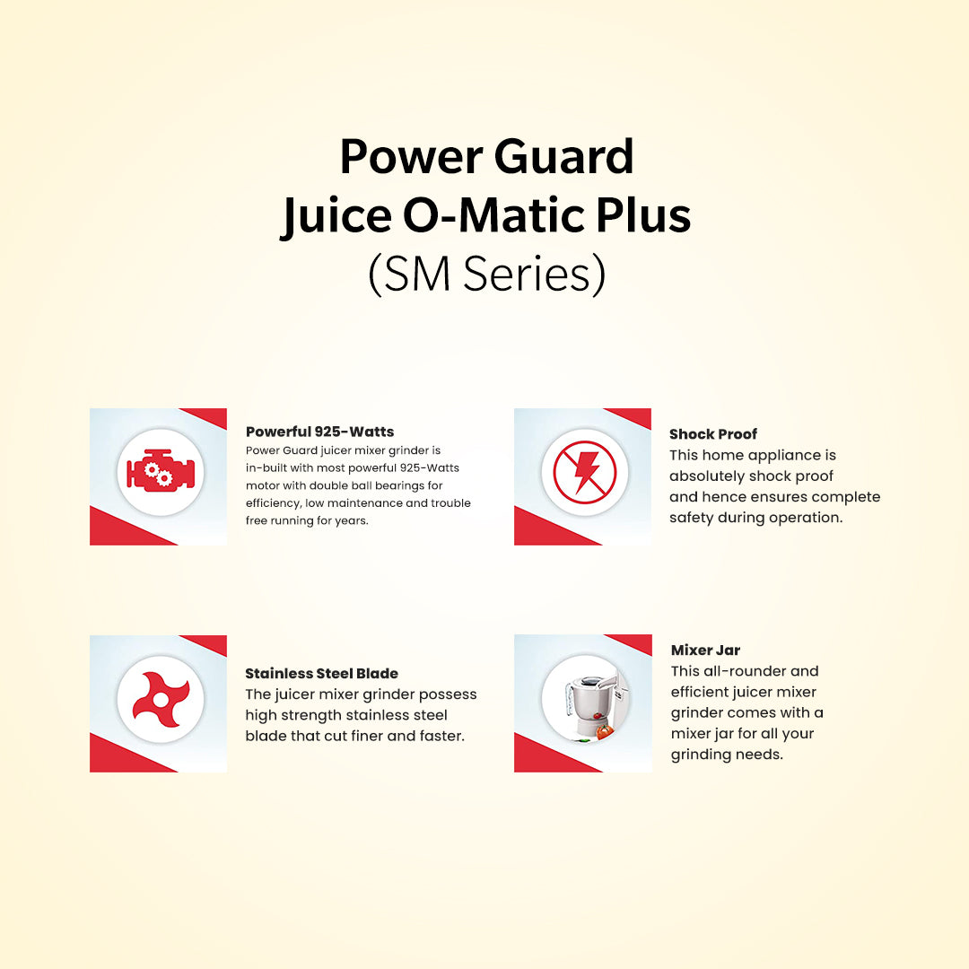 Juicer Mixer Grinder: Power Guard Juice O Matic Plus 925 Watts JMG SM Series (2 Jars)