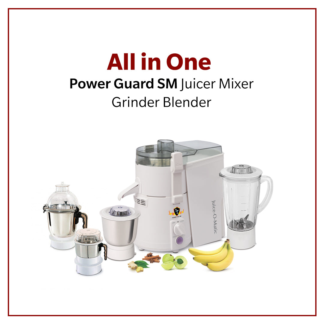 Juicer Mixer Grinder: Power Guard ALL-IN-ONE 925 Watts SM SERIES (3 Jars + 1 Plastic Poly Jar with Fruit Filter)