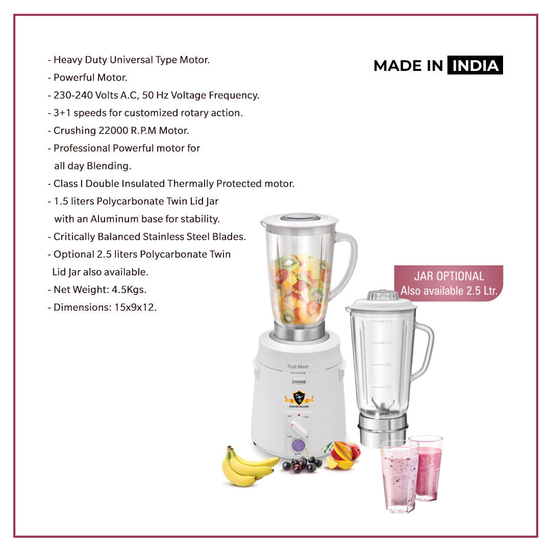 Mixer Blender: Power Guard Fruit Mixer Blender 925 Watts ( 1.5 L Aluminium Base Jar)