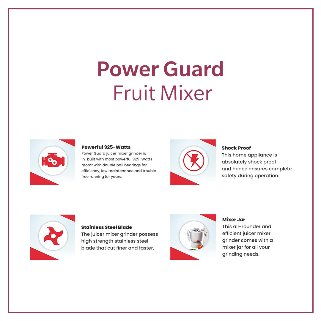 Mixer Blender: Power Guard Fruit Mixer Blender Plus 925 Watts ( 2.5 L Aluminium Base Jar)