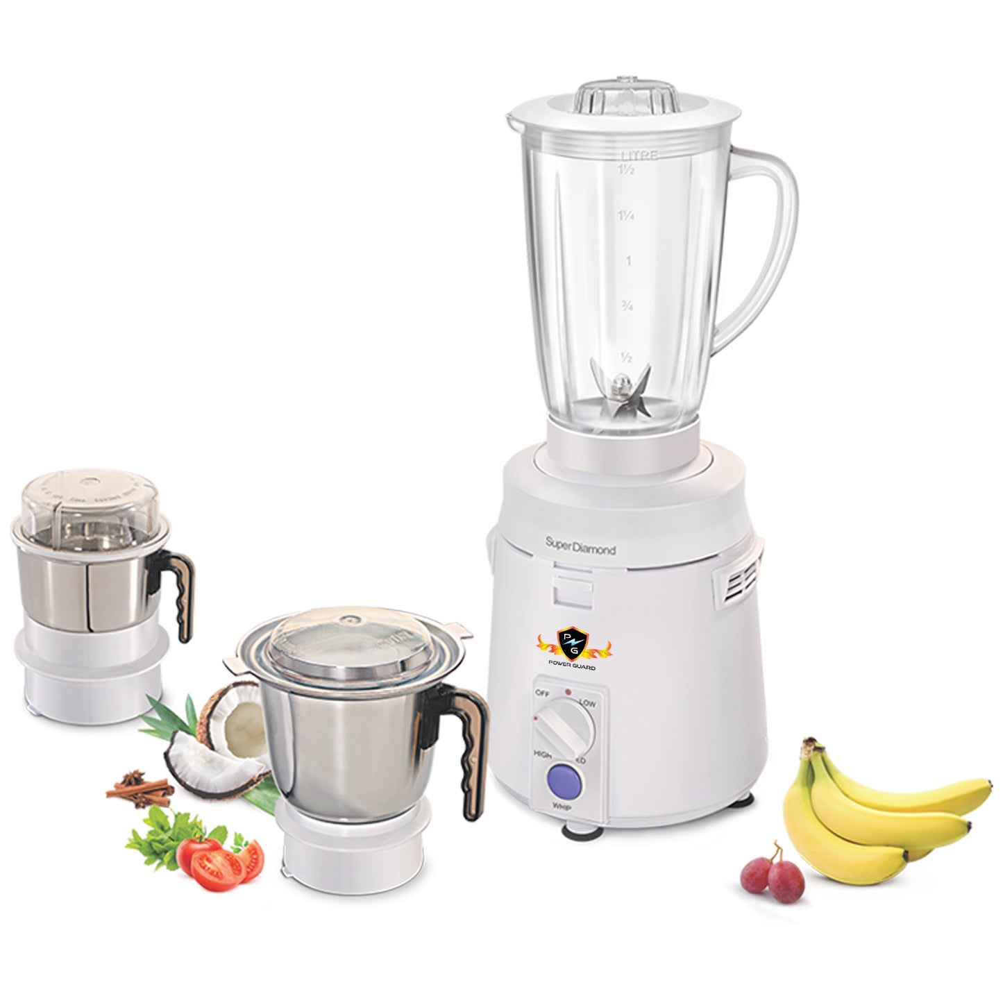 Mixer Grinder: Power Guard Super Diamond Mixer Grinder 925 Watts ( 2 Steel Jars + 1 Poly-Carbonate Jar)