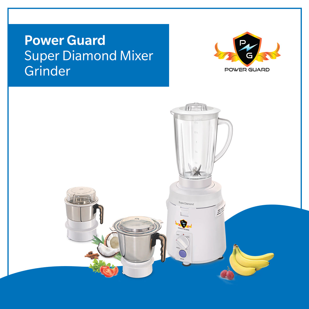 Mixer Grinder: Power Guard Super Diamond Mixer Grinder 925 Watts ( 2 Steel Jars + 1 Poly-Carbonate Jar)