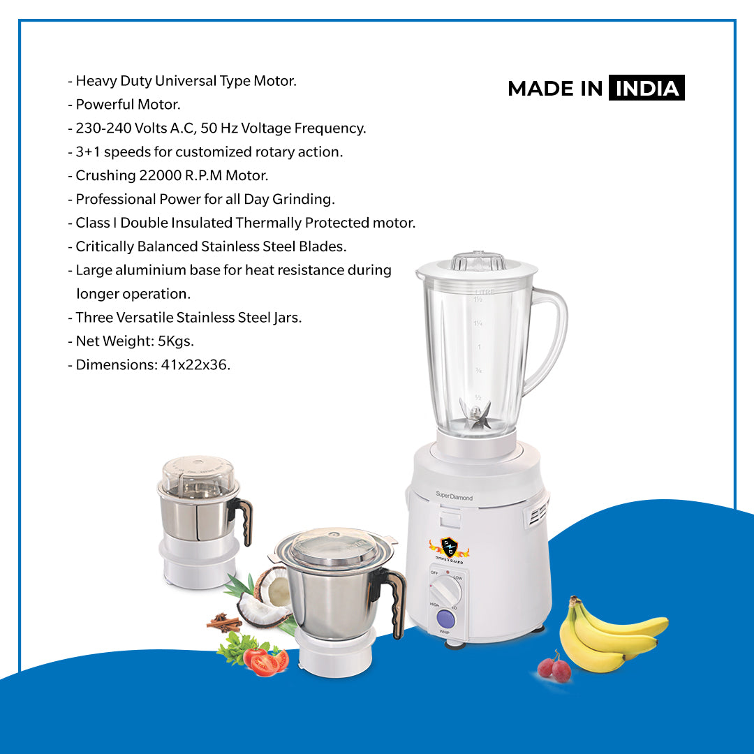 Mixer Grinder: Power Guard Super Diamond Mixer Grinder 925 Watts ( 2 Steel Jars + 1 Poly-Carbonate Jar)